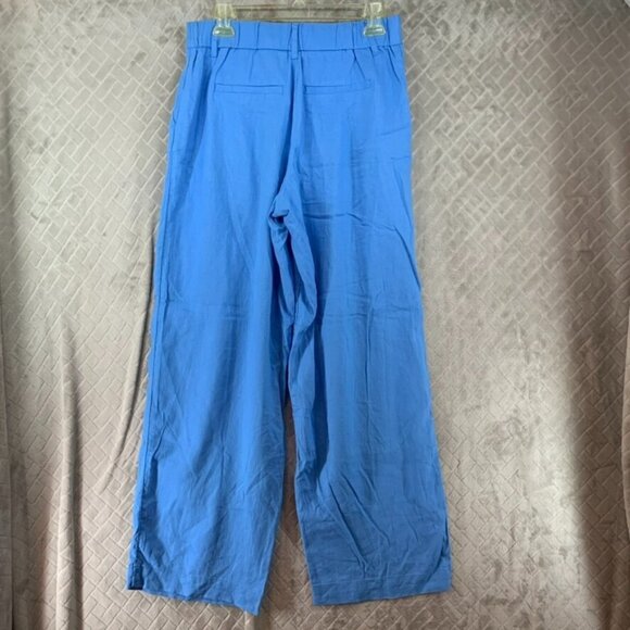 A New Day Womans 6 Linen Blend Pants Blue High Rise Baggy Straight Leg - Picture 11 of 15